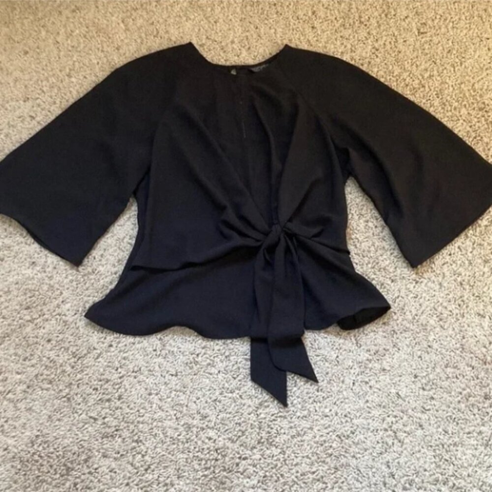 TOPSHOP Black Tie Front Keyhole Open Back Blouse